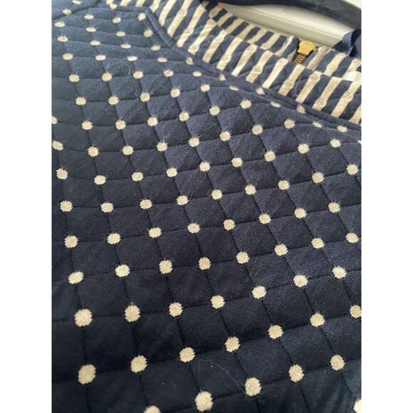 Boden Justine Jacquard Dress Quilted Dark Navy Blue Polka Dot Shift Dress Sz 2R - Picture 3 of 6